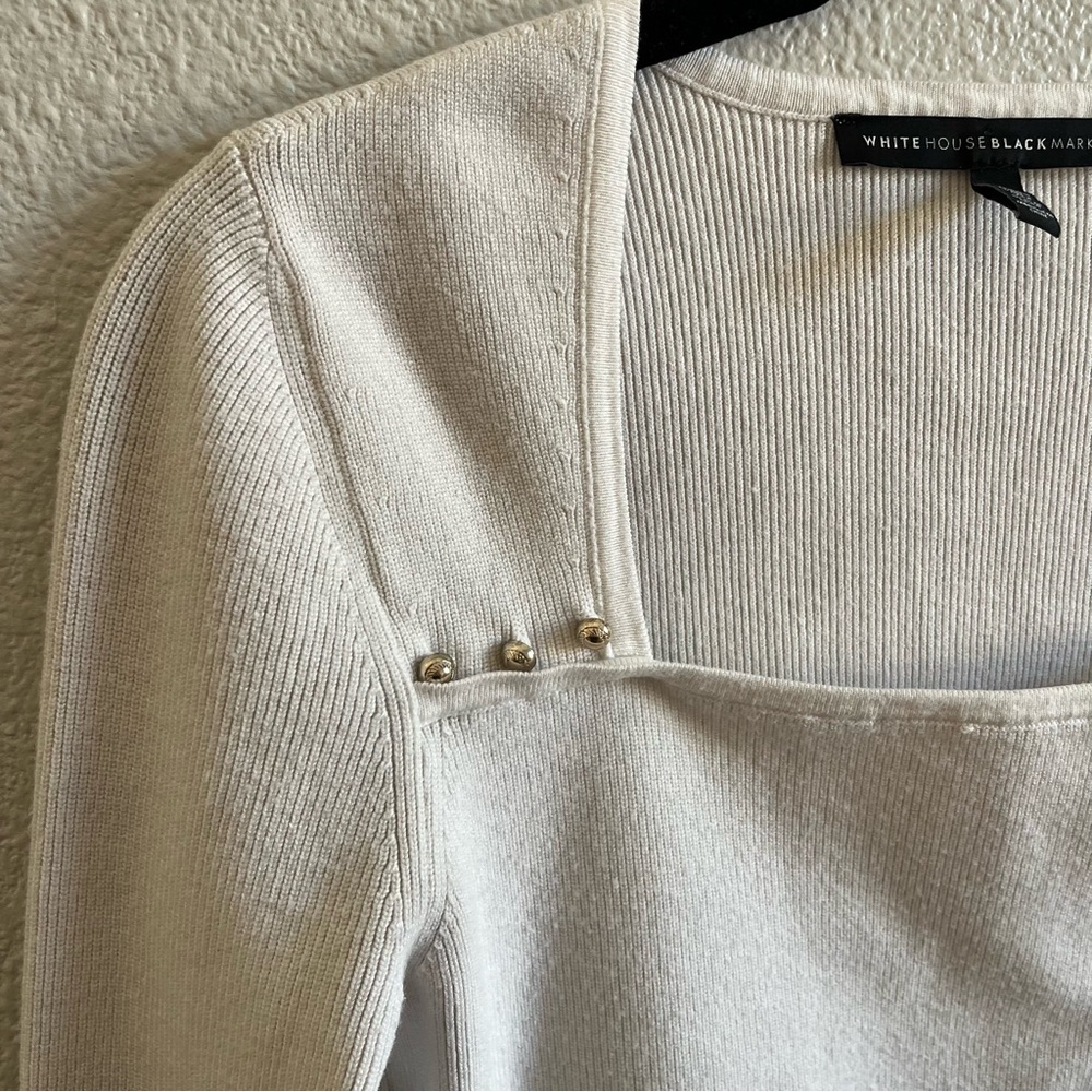 White House Black Market Cream Long Bell Sleeve Knit Top XS - Picture 4 of 10